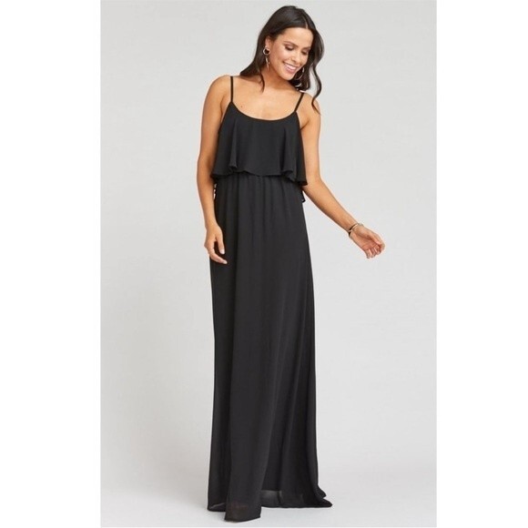 NWT Show Me Your Mumu Caitlin Ruffle Maxi Dress Black Chiffon Size XS - Picture 3 of 10
